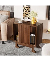 Tribesigns End Table for Living Room, Modern Side Table with Storage with Sliding Door and Cute Legs, Wood Nightstand and Bedside Table for Bedroom, W