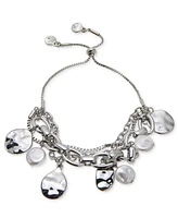 Style & Co Silver-Tone Hammered Oval & Imitation Pearl Shaky Slider Bracelet, Created for Macy's