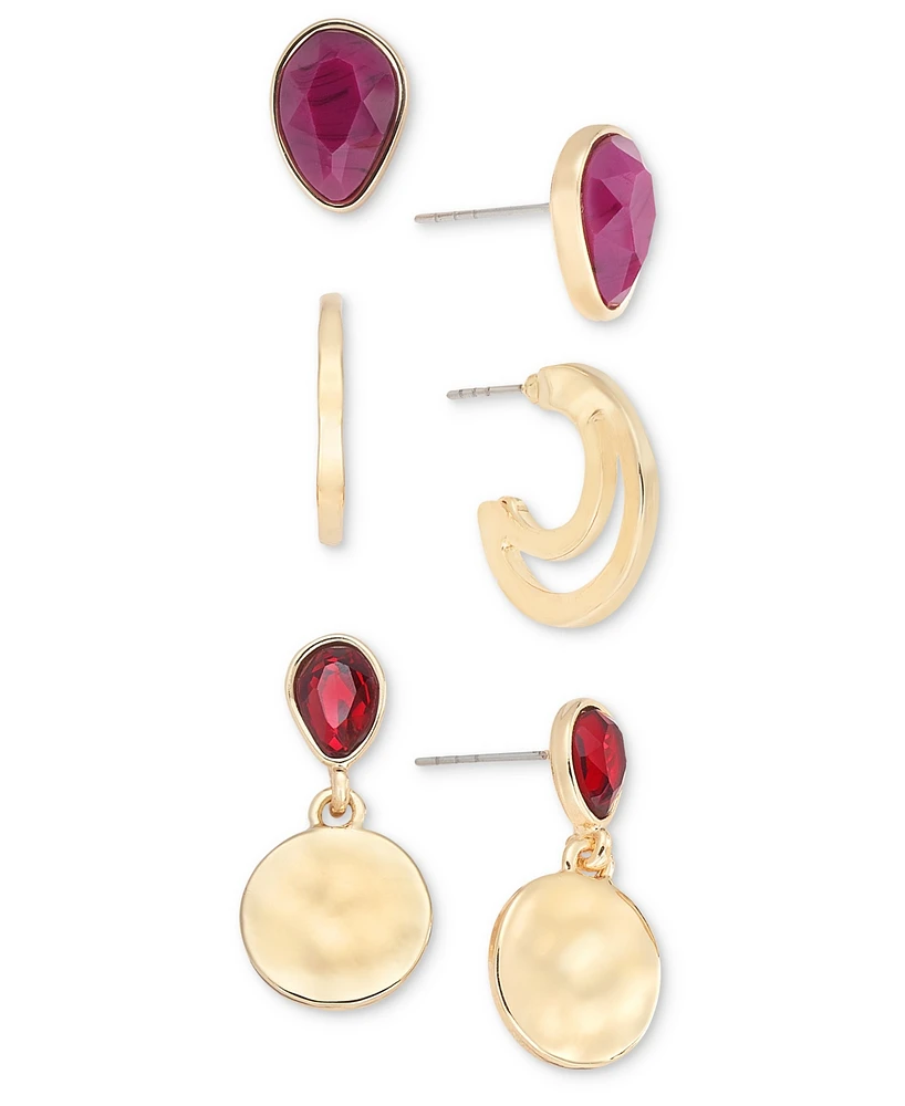 Style & Co Gold-Tone 3-Pc. Set Pear-Shape Stone Earrings, Created for Macy's