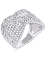 Diamond Baguette & Round Cluster Multirow Ring (1 ct. t.w.) in 14k White Gold