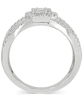 Diamond Baguette & Round Cluster Multirow Ring (1 ct. t.w.) in 14k White Gold