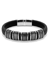 Rhona Sutton Black Vanguard Gun Metal Leather Stainless Steel Bracelet