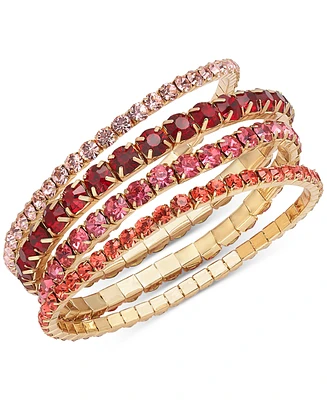 On 34th Gold-Tone 4-Pc. Set Color Crystal Stretch Bracelets, Created for Macy's