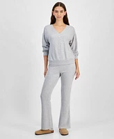 Planet Heart Juniors Hacci Knit V Neck Pullover Top Flare Leg Pull On Pants