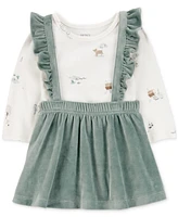 Carter's Baby Girls Woodland Creatures Bodysuit & Velboa Jumper, 2 Piece Set