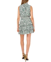 1.state Women's Printed Smocked-Neck Tiered Mini Dress