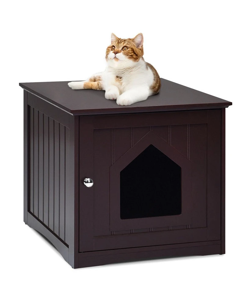 Slickblue 20" Brown Wooden Cat Litter Box End Table with Stylish Design