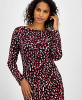 Kasper Women's Printed Long-Sleeve Sheath Dress, Regular & Petite Sizes