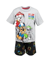 Paw Patrol Boys Rocky Rubble Marshall T-Shirt Tank Top and French Terry Shorts 3 Piece Outfit Set to