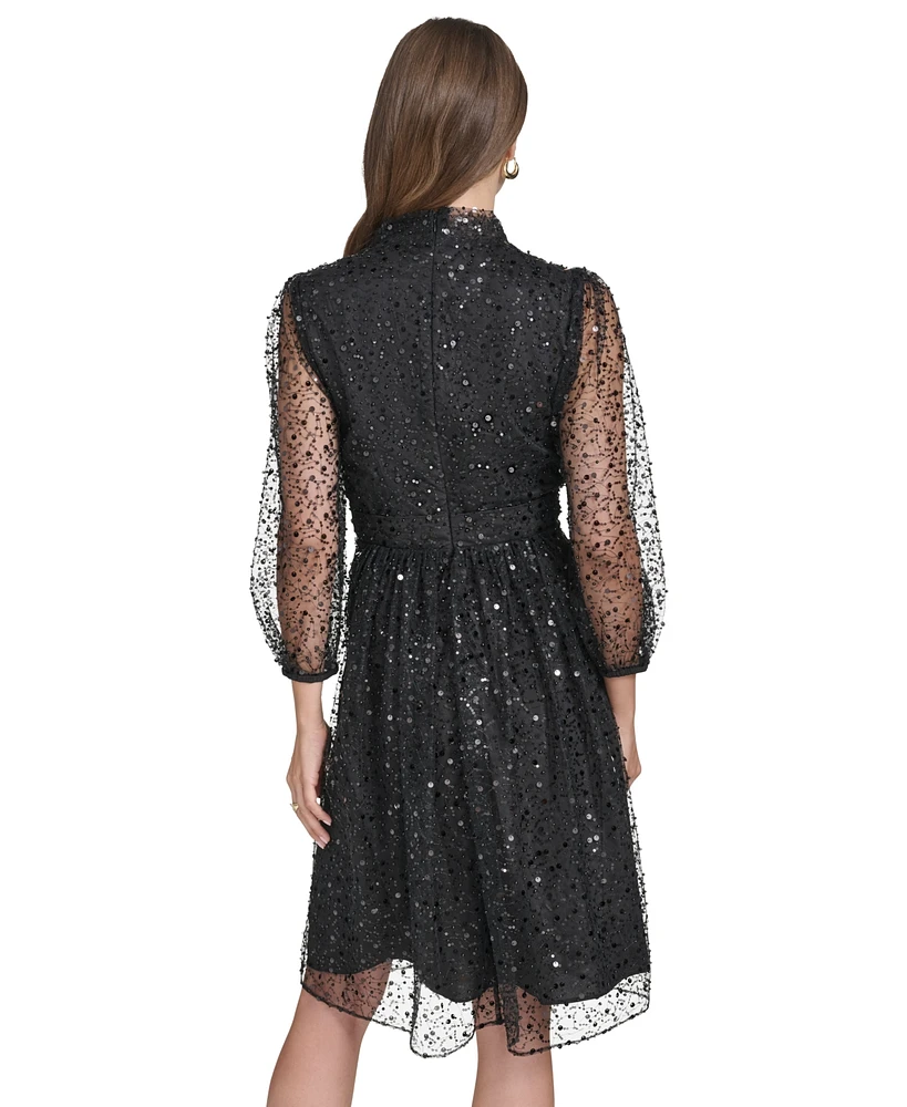 Halston Women's Sequined Fit & Flare Dress