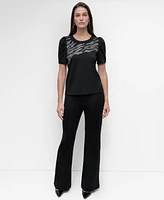 Dkny Women's Embellished-Front Crewneck Short-Sleeve Top