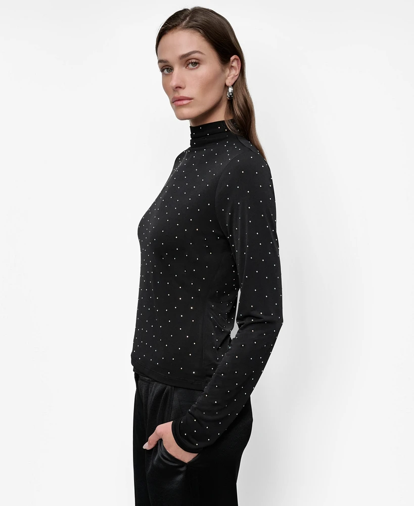 Dkny Women's Embellished Mock-Neck Long-Sleeve Top