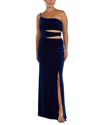 Morgan & Company Juniors' One-Shoulder Cutout Velvet Gown