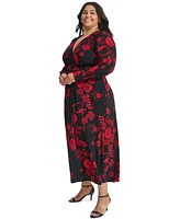 Tommy Hilfiger Plus Floral Smocked-Cuff Midi Dress