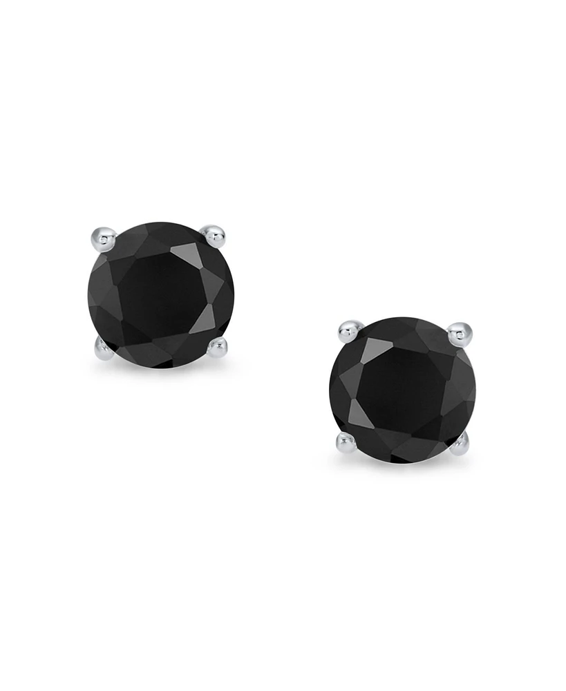 Bling Jewelry Black Solitaire Cz Stud Earrings .925 Sterling Silver
