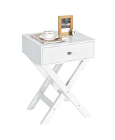 Gymax Set of 2 X-Shaped Nightstand Side End Table Bedside w/ Drawer White