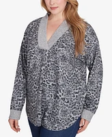 Ruby Rd. Plus V-Neck Leopard Medallion Print Hatchi Knit Top