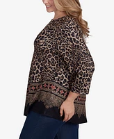 Ruby Rd. Plus Size Ballet Neck Print Hatchi Knit Top with Asymmetric Hem