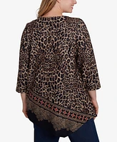 Ruby Rd. Plus Size Ballet Neck Print Hatchi Knit Top with Asymmetric Hem