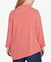 Ruby Rd. Plus Cowl Split Neck Solid Hatchi Knit Top with Asymmetric Hem