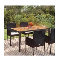 vidaXL Patio Table with Wooden Top 59.1"x35.4"x29.5" Poly Rattan