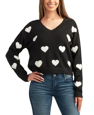 Bcx Juniors' Heart V-Neck Sweater