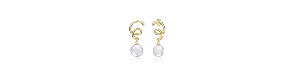 Rachel Glauber 14K Gold Plated Spiral Freshwater Pearl Dangle Earrings