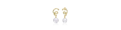 Rachel Glauber 14K Gold Plated Spiral Freshwater Pearl Dangle Earrings