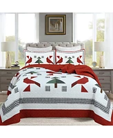 MarCielo 3 Pcs Winter Red Cardinals Christmas Quilt Bedspread Set Queen