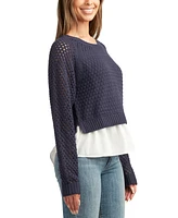 Bcx Juniors' Open-Knit Layered-Look Scoop-Neck Sweater