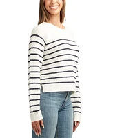 Bcx Juniors' Striped Waffle-Knit Long-Sleeve Pullover Sweater