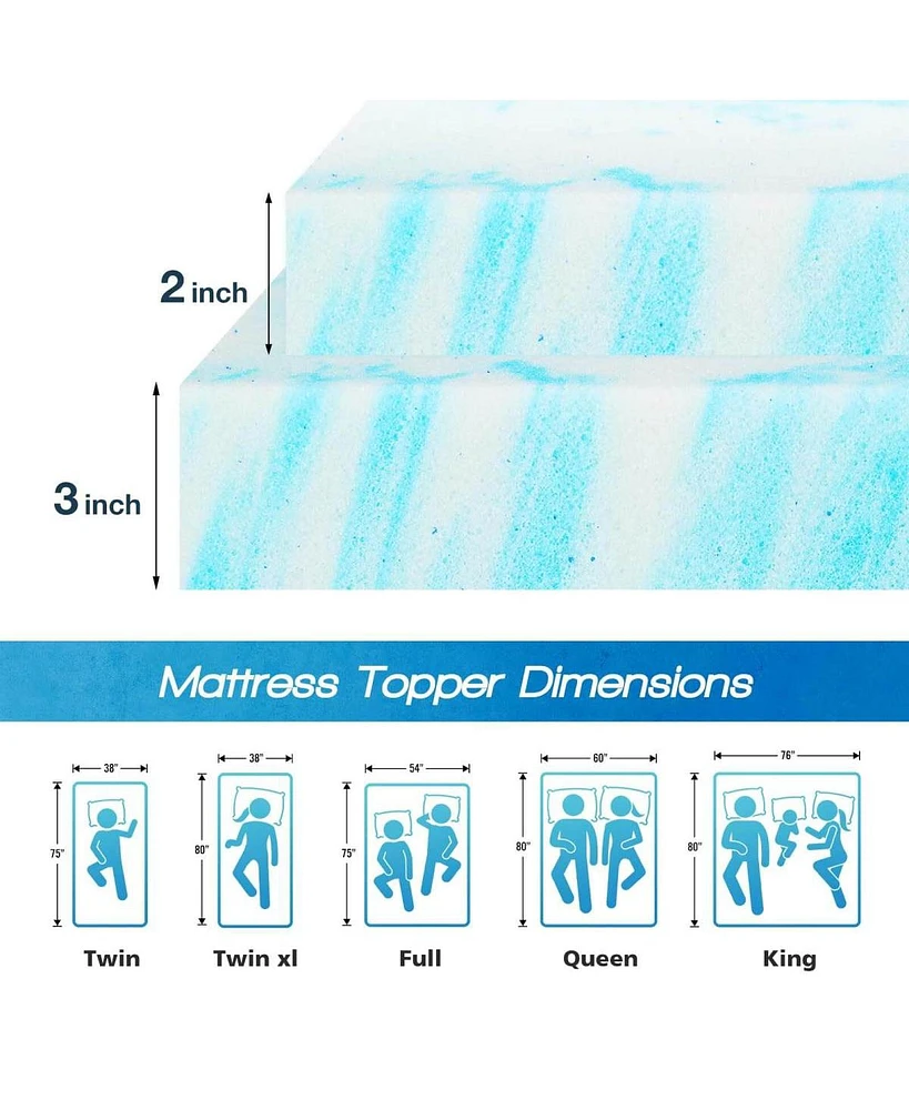 Streamdale Furniture Memory Foam Cooling Gel Swirl Infused Bed Topper For Back Pain, 2 Inches, Twin