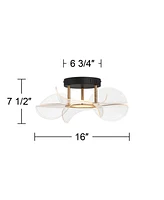Possini Euro Design Etherea 16" Modern Semi Flush-Mount Ceiling Light Fixture Kitchen Foyer Hallway Flower Unique Led Dimmable Black Gold Finish Bedro