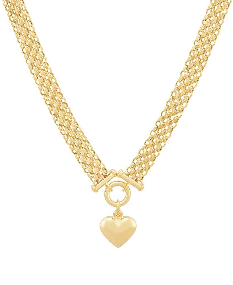 Polished Puffed Heart Bismark Link 18" Pendant Necklace in 14K Gold