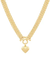 Polished Puffed Heart Bismark Link 18" Pendant Necklace in 14K Gold