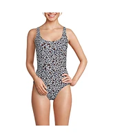 Lands' End Women's Long Torso Scoop Neck X-Back High Leg Tugless Sporty One Piece Swimsuit