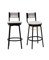 Slickblue Set of 2 Counter Height Bar Stools Swivel with Footrest, Hand-Woven Dining Chairs