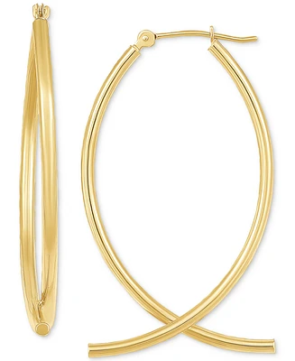 Polished Tube Bypass Medium Hoop Earrings in 14k Gold