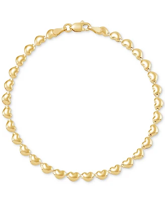 Polished Stampato Heart Link Chain Bracelet in 10k Gold