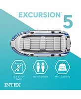 Intex Excursion 5 Inflatable Fishing Boat Set with Transom Mount Trolling Motor
