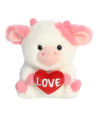 Aurora Mini Love Cow Rolly Pet Round Plush Toy Pink 5"