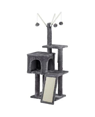 Slickblue Cat Tree – Indoor Cat Tower with Padded Platform Bed, Toy Balls, Large Cozy Condo, and Scratch Board, Dark Grey