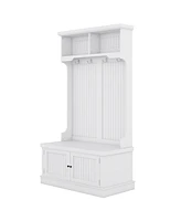 Slickblue 4-in-1 Hall Tree with Storage Shoe Bench: Coat Racks with 4 Hooks for Entryway & Hallway - White