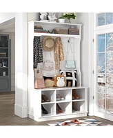 Famapy White Painted Armoire with Bench and Storage Cubbies