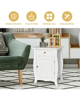 Gymax 2PCS Accent End Table with Drawer Storage Cabinet Nightstand White