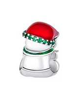 Bling Jewelry Holiday Cute Stuffed Animal Green Scarf Red Hat Christmas Teddy Bear Charm Bead