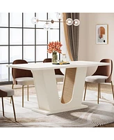 Tribesigns Modern Dining Table for 4-6, 55-Inch Rectangular Kitchen Table with U-Shaped Base, Wood Dinner Table for Kitchen Dining Room Apartment, Cre