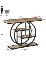 Tribesigns 41.3" Console Table, Industrial 4-Tier Sofa Table Entryway with Circle Base