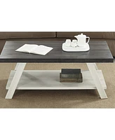 Simplie Fun Two-Tone Wood Shelf Coffee Table in Weathered Charcoal and Beige