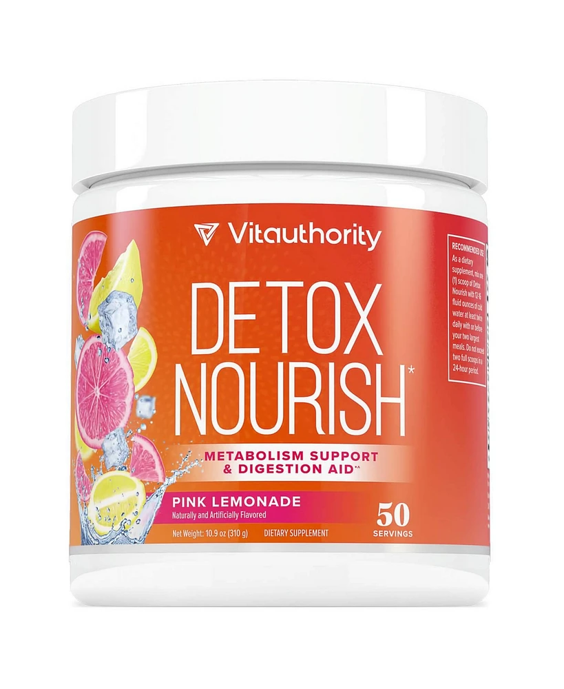 Vitauthority Detox Nourish Powder, Metabolism Support & Anti-Bloat Digestive Aid, Pink Lemonade, Vitauthority, 310gm